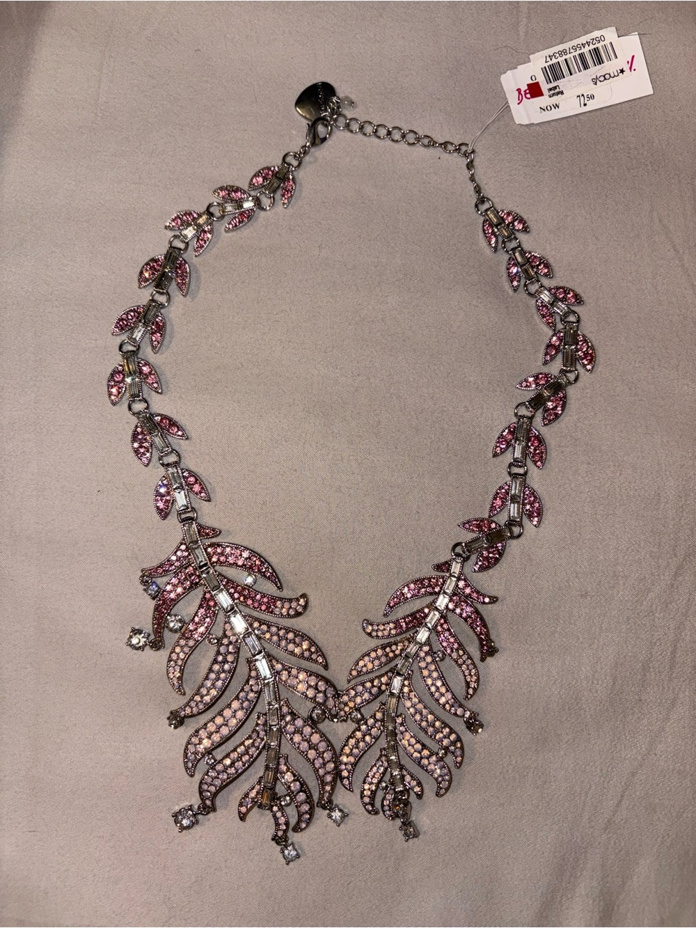 Betsey Johnson Pink and Blush Crystal Feather Bib Necklace